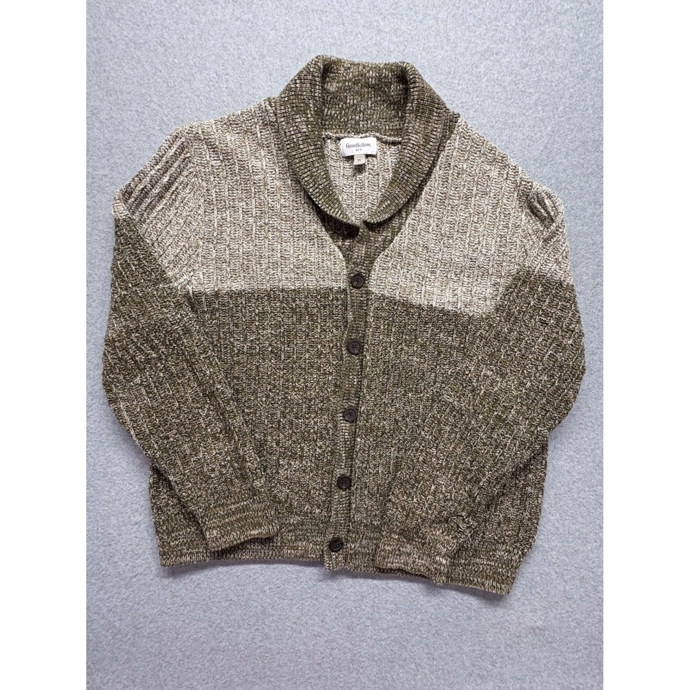 Goodfellow & Co Mens XL Shawl Collar Cardigan Sweater Green Beige Knit‎